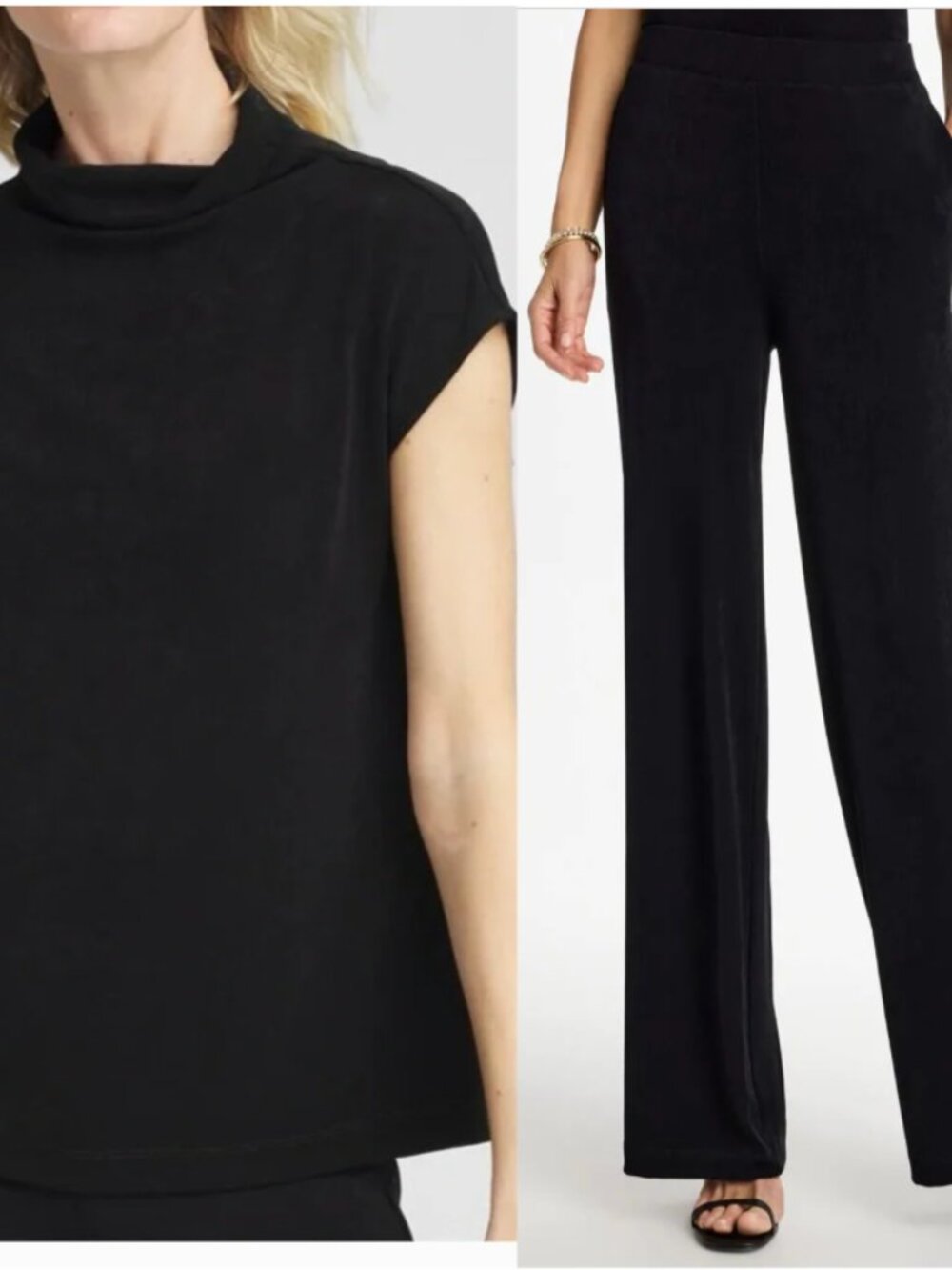 CHICOS BLACK WIDE LEG PANTS, MOCK TURTLENECK TRAVELERS SET 1P